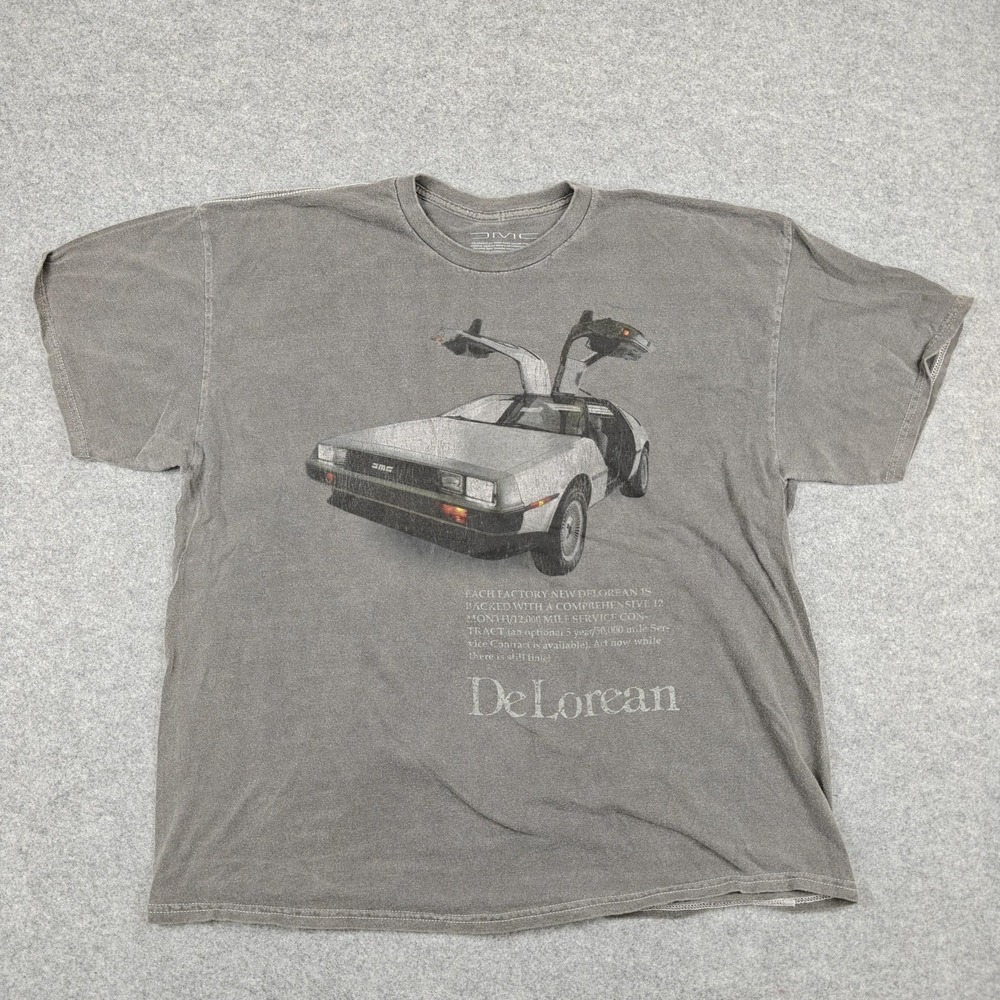 DMC DeLorean Shirt Mens 2XL Gray Sports Car Graphic Tee Retro Style Tagless Soft